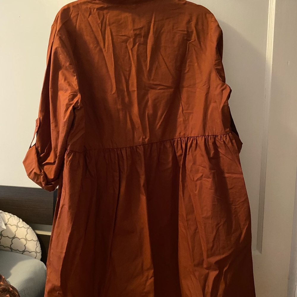 GAP Rust-Orange Button-Front Mini Dress - Picture 2 of 3